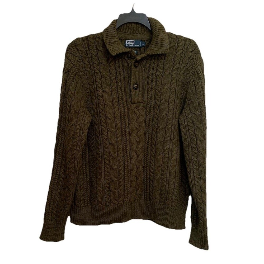 Vintage Polo Ralph Lauren Cotton Cashmere Sweater Mens Size Large Cable Knit